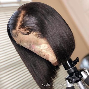Fashion Design 8 Inch Peruvian Human Hair Lace Front Closure Short Bob Wig Wholesale Straight Human Hair Bob Peruvian Wigs